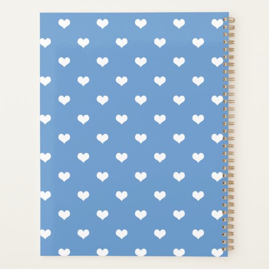 Moderne harten patroon blauw gepersonaliseerd planner (Achterkant)