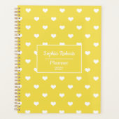 Moderne harten patroon geel & wit gepersonaliseerd planner (Voorkant)