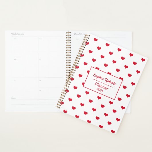 Moderne harten patroon rood & wit gepersonaliseerd planner (Display)