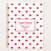 Moderne harten patroon rood & wit gepersonaliseerd planner (Voorkant)