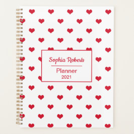 Moderne harten patroon rood & wit gepersonaliseerd planner