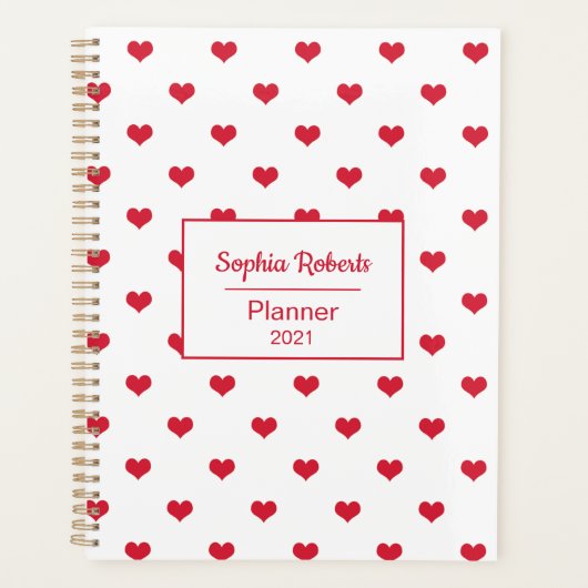 Moderne harten patroon rood & wit gepersonaliseerd planner (Voorkant)