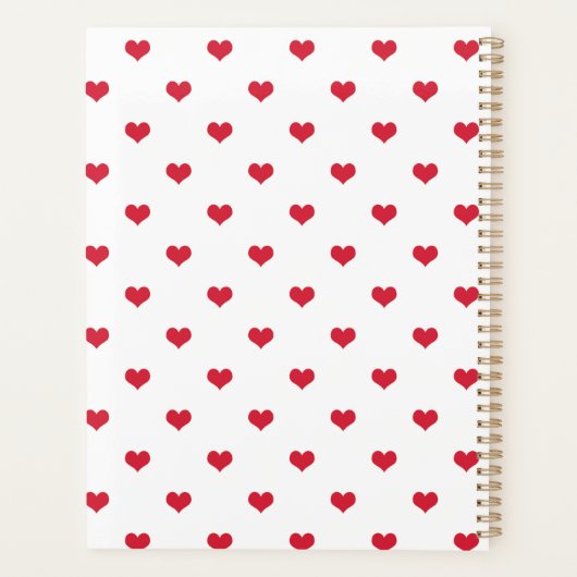 Moderne harten patroon rood & wit gepersonaliseerd planner (Achterkant)