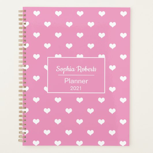 Moderne harten patroon roze gepersonaliseerd planner (Voorkant)