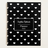 Moderne harten patroon zwart gepersonaliseerd planner (Voorkant)