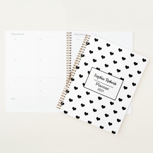Moderne harten patroon zwart-wit gepersonaliseerd planner (Display)
