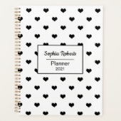 Moderne harten patroon zwart-wit gepersonaliseerd planner (Voorkant)