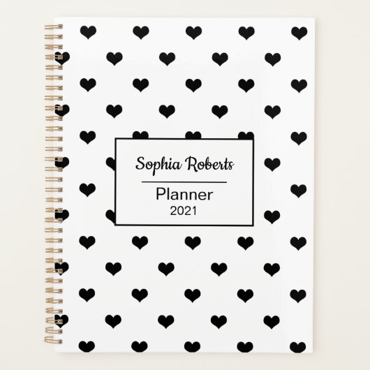 Moderne harten patroon zwart-wit gepersonaliseerd planner (Voorkant)