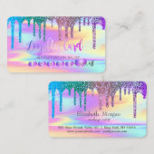 Moderne harten regenbooglitter drijft holografisch klantenkaartje (Voorkant / Achterkant)