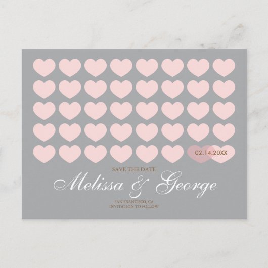 Moderne harten sparen de Datum: Zilver Aankondigingskaart (Voorkant)