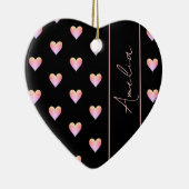 Moderne harten zwart roze gepersonaliseerd hart keramisch ornament (Rechts)