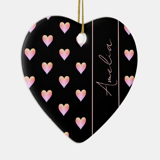 Moderne harten zwart roze gepersonaliseerd hart keramisch ornament (Rechts)