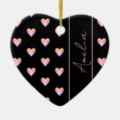 Moderne harten zwart roze gepersonaliseerd hart keramisch ornament (Voorkant)