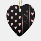 Moderne harten zwart roze gepersonaliseerd hart keramisch ornament (Links)