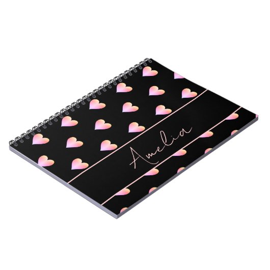 Moderne harten zwart roze gepersonaliseerd notitieboek (Linkerzijde)
