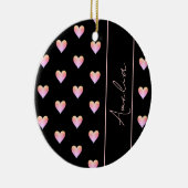 Moderne harten zwart roze gepersonaliseerde kerst keramisch ornament (Rechts)