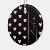 Moderne harten zwart roze gepersonaliseerde kerst keramisch ornament (Links)