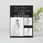 Moderne Harten Zwart & Wit Foto Sweet 16 Feest (Staand voorkant)