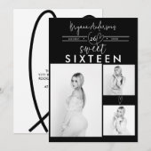 Moderne Harten Zwart & Wit Foto Sweet 16 Feest (Voorkant / Achterkant)