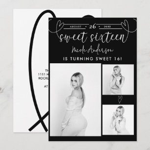 Moderne Harten Zwart & Wit Foto Sweet 16 Feest