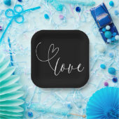 Moderne Harten Zwart & Wit Liefde Minimale bruilof Papieren Bordje (Feest)