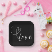 Moderne Harten Zwart & Wit Liefde Minimale bruilof Papieren Bordje (Feest)