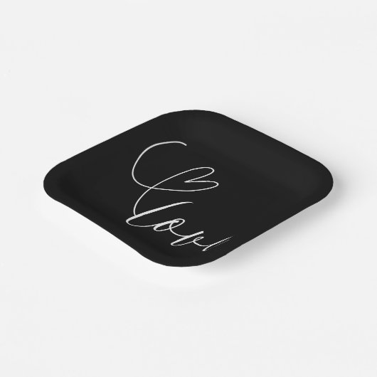 Moderne Harten Zwart & Wit Liefde Minimale bruilof Papieren Bordje (Gebogen)