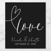 Moderne Harten Zwart & Wit Liefde Minimale bruilof Wijn Etiket (Enkel label)