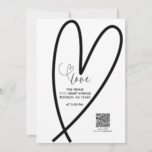 Moderne Harten Zwart & Wit Minimal Wedding (Achterkant)