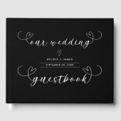 Moderne Harten Zwart & Wit Minimal Wedding Gastenboek (Voorkant)