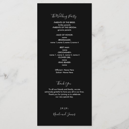 Moderne Harten Zwart & Wit Minimal Wedding Programmakaart (Achterkant)