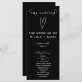 Moderne Harten Zwart & Wit Minimal Wedding Programmakaart (Voorkant / Achterkant)