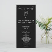 Moderne Harten Zwart & Wit Minimal Wedding Programmakaart (Staand voorkant)