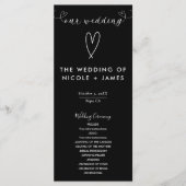Moderne Harten Zwart & Wit Minimal Wedding Programmakaart (Voorkant)