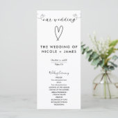 Moderne Harten Zwart & Wit Minimal Wedding Programmakaart (Staand voorkant)