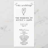 Moderne Harten Zwart & Wit Minimal Wedding Programmakaart (Voorkant)
