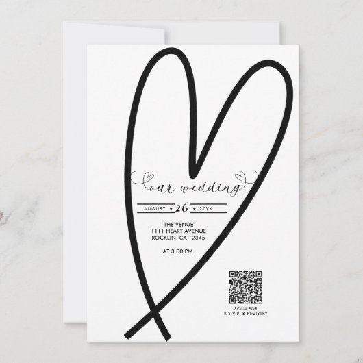 Moderne Harten Zwart & Wit Minimale LIEFDE Trouwen (Achterkant)