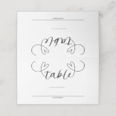 Moderne Harten Zwart & Wit Minimale Trouwtafel Plaatskaartje (Buitenkant ongevouwen)