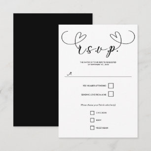 Moderne Harten Zwart & Wit Minimalistische Trouw-R RSVP Kaartje