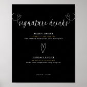 Moderne Harten Zwart Wit Trouwhandtekening Drinken Poster (Voorkant)