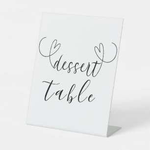 Moderne Harten Zwart Witte Bruiloft Dessert Tafel Reclamebord Met Voetstuk