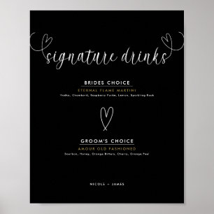 Moderne harten Zwart witte trouw Signature-drankje Poster