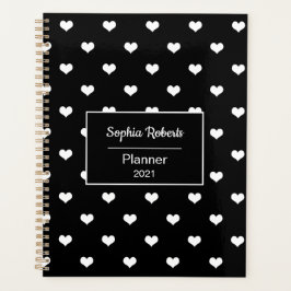 Moderne hartenpatroon zwart gepersonaliseerd planner