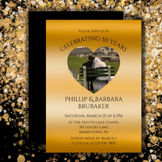 Moderne Hartfoto Golden 50ste bruiloft Jubileum Kaart