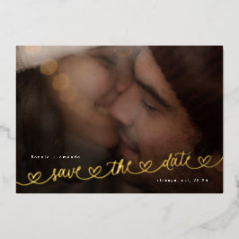 Moderne Hartjes Save The Date Foto Trouwwebsite Folie Uitnodiging