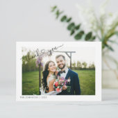 Moderne hartkalligrafie 2 Fotobruiloft Dank je Bedankkaart (Staand voorkant)