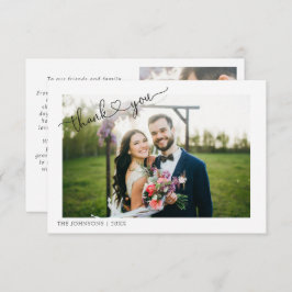 Moderne hartkalligrafie 2 Fotobruiloft Dank je Bedankkaart