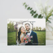 Moderne hartkalligrafie 2 Fotobruiloft Dank je Bedankkaart (Staand voorkant)