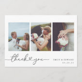 Moderne hartkalligrafie Fotocollage bruiloft Bedankkaart (Voorkant)