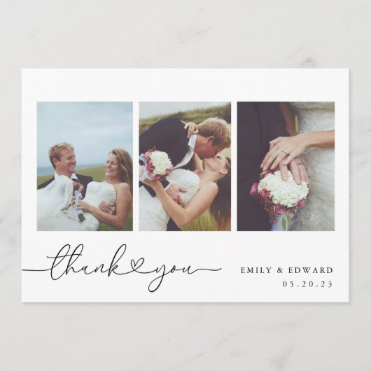 Moderne hartkalligrafie Fotocollage bruiloft Bedankkaart (Voorkant)